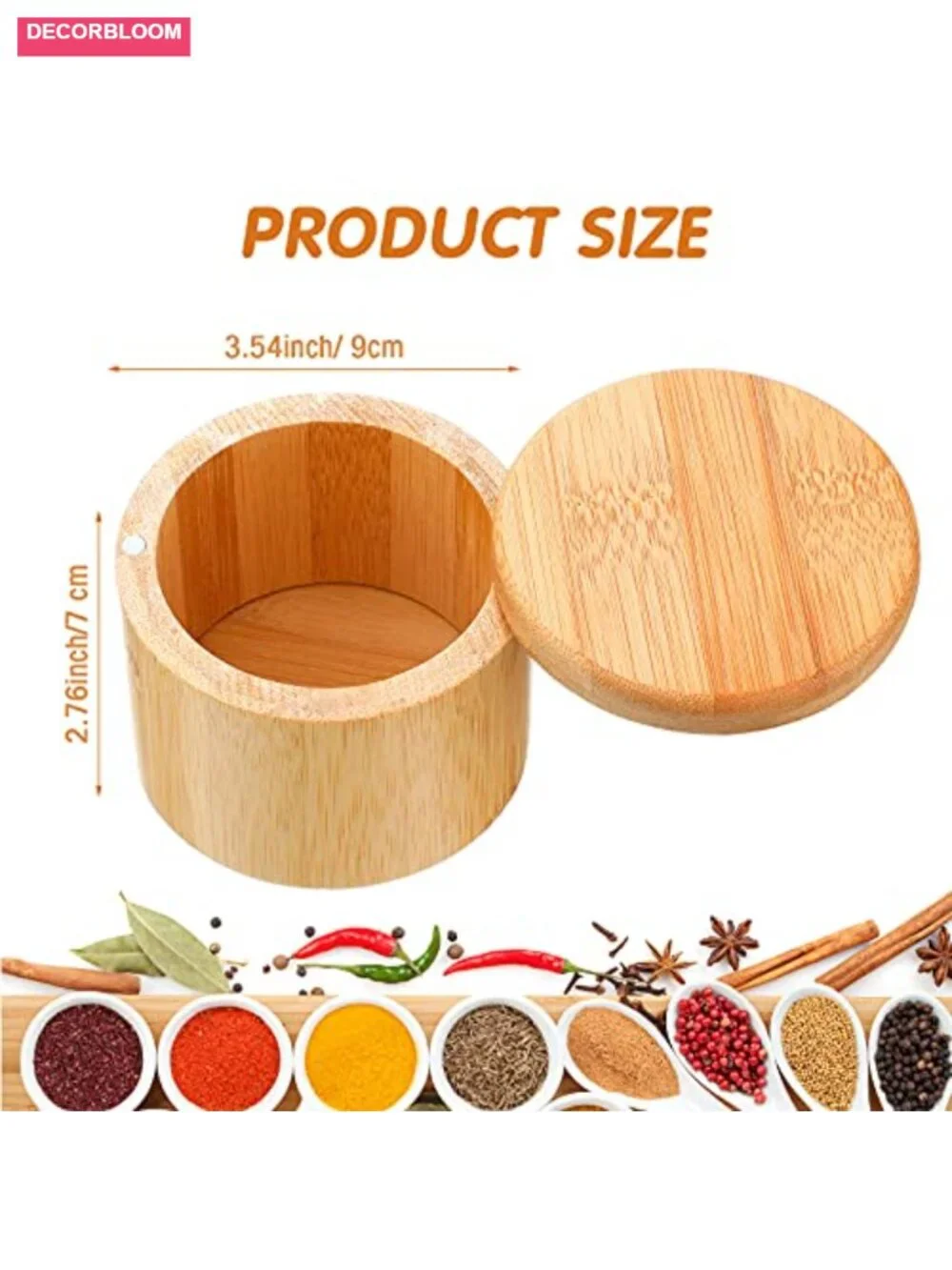 4 Pcs Bamboo Salt Cellar Spice Box with Magnetic Swivel Lid, Wooden Storage for
